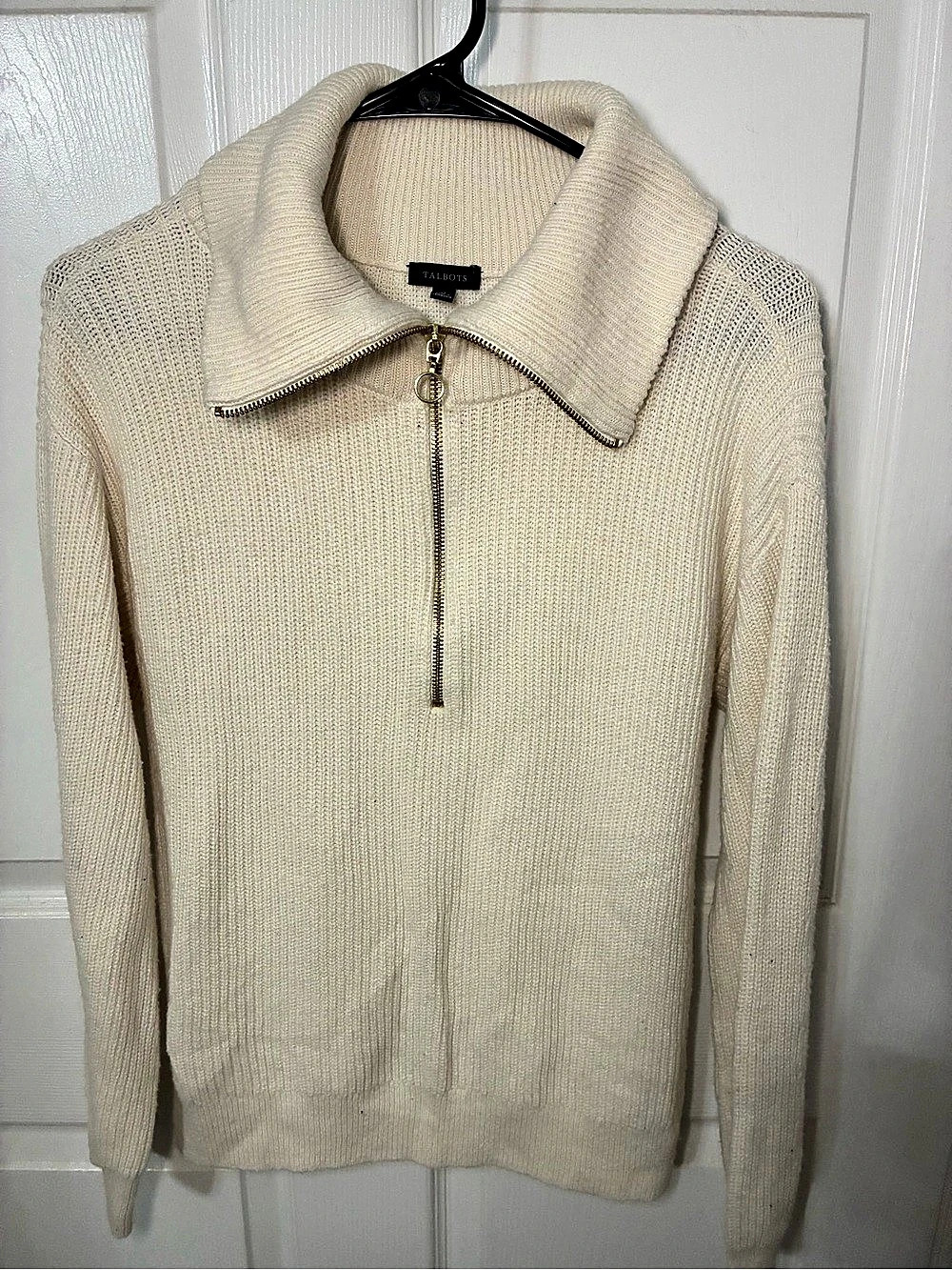 Talbots Cream Quarter-Zip Sweater Size Medium